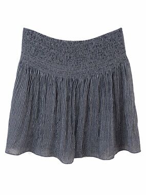 Max Studio Smocked Waist Mini Skirt Black White Stripe Boho Size L NWT